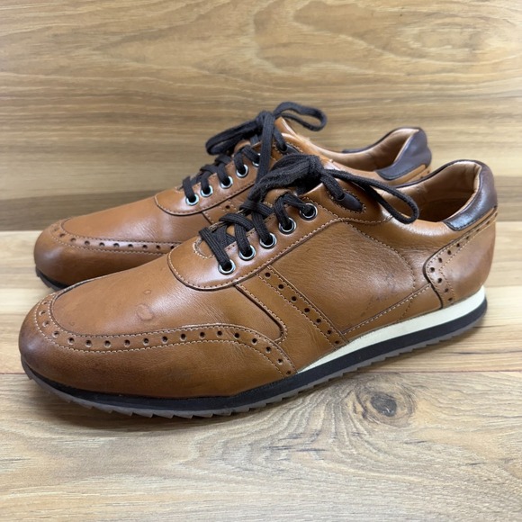 Johnston & Murphy Mens Dress Sneakers 10.5 M Saddle Brown Leather